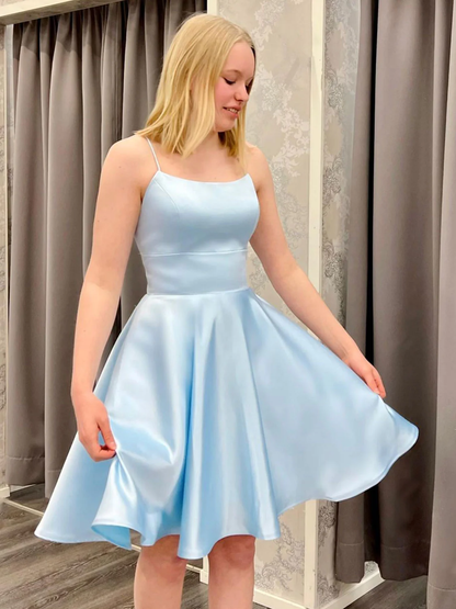 Blue Satin Blue Homecoming Dress,8th Graduation Dress Y3074