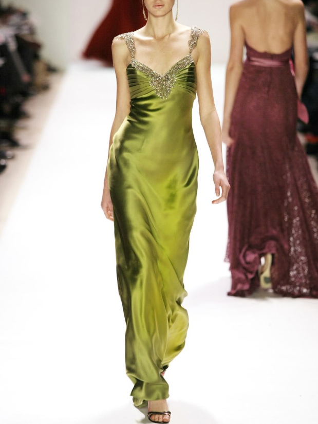 Charming Olive Green Satin Beaded Long Party Dress Birthday Dress SP2277