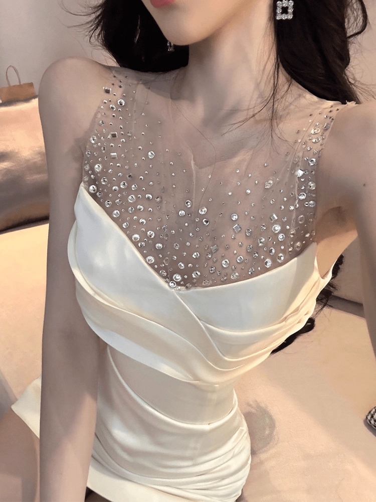 Sexy White Satin Beaded Sheath Cocktail Dress Short Homecoming Dress SP125