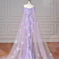 Glitter Lilac Sequin Tulle Beaded Mermaid Slit Evening Dress,Off The Shoulder Tulle Appliques Prom Dress Y8632