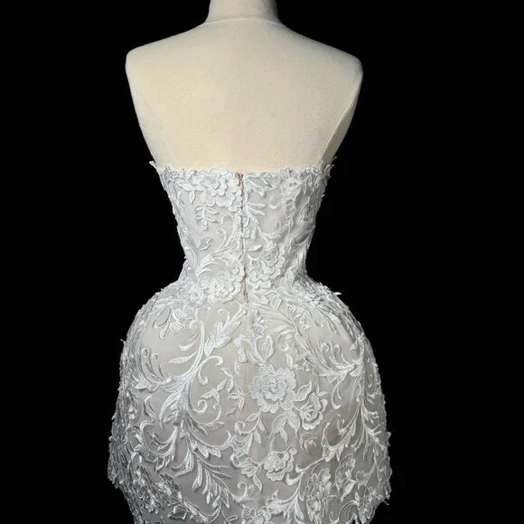 Classy Strapless White Lace Appliques A Line Short Homecoming Dress 20th Birthday Outfits SP60