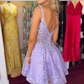 Lavender A-line Applique Deep V Neck Homecoming Dress Y2941