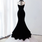 Black Mermaid Velvet Tulle Long Prom Dress, Evening Dress Y4678