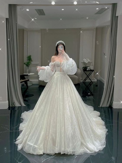 Charming White Tulle Wedding Dress,White Bridal Dress ,Y2531