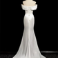 Simple Mermaid Off Shoulder Satin White Long Prom Evening Dress, Formal Wedding Dress Y8047