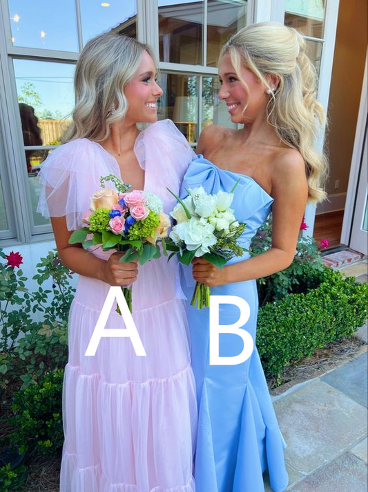 Pink A-line Tulle Prom Dress/Blue Mermaid Long Prom Dress  Y2015