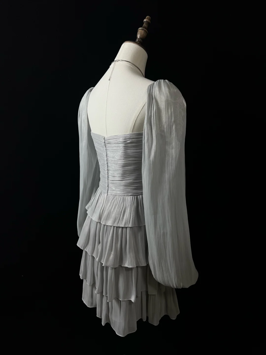 Cute Silver Gray Tulle Bow A Line Layered Short Party Dress Homecoming Dress Y8651