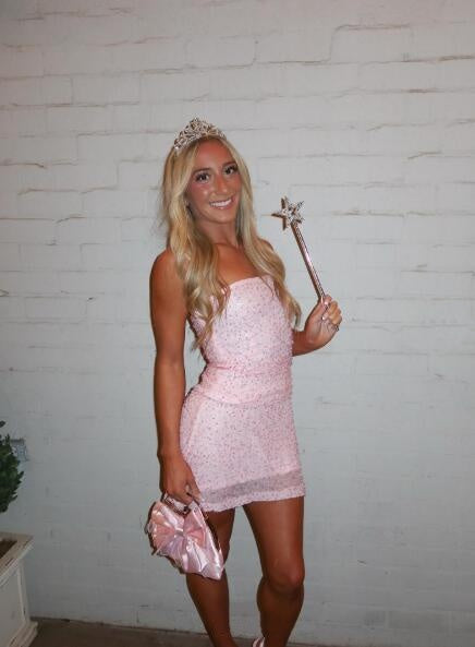 Sparkly Pink Strapless Sequin A Line Short Homecoming Dress,Formal Mini 19th Birthday Outfits SP3296