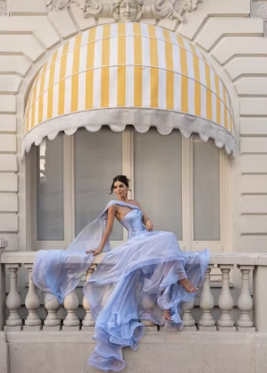 Pretty One Shoulder Tulle Satin Beaded Blue A Line Long Party Dress Evening Gowns SP4277