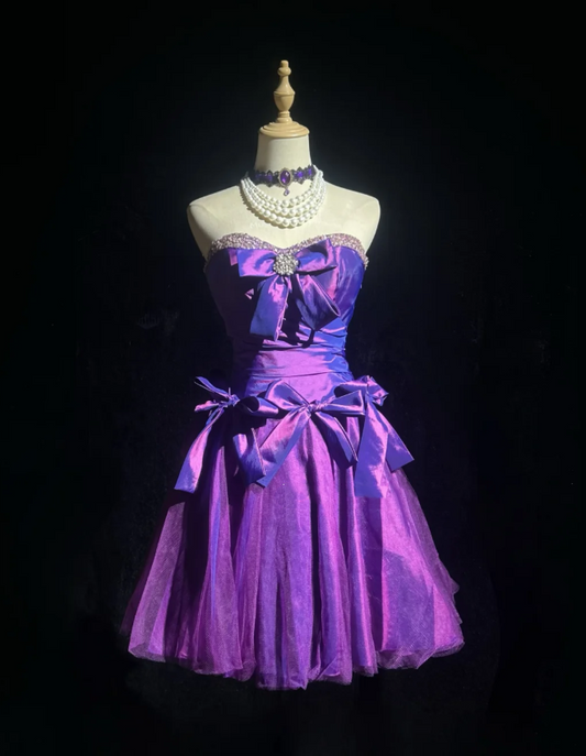Fashion Strapless Tulle Satin Beaded A Line Short Homecoming Dress Birthday Outfits With Bow SP1795