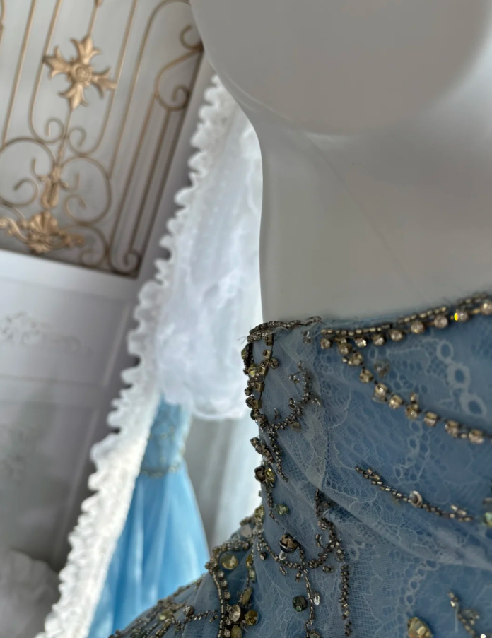 Gorgeous Blue Strapless Tulle Beaded Mermaid Long Party Dress Prom Dress, Formal Wedding Guest Dress SP1456