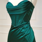 Green Sweetheart Neck Satin Long Prom Dress, Green Evening Dresses Y4395