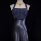 Classy Halter Navy Blue Satin Mermaid Long Wedding Guest Dress Party Dress Prom Gown SP1280