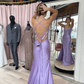 Lavender Mermaid Lace-up Back Prom Dress,Lavender Evening Dress Y4155