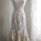 Vintage Spaghetti Straps Champagne Tulle White Lace Appliques Mermaid Long Wedding Dress SP1243