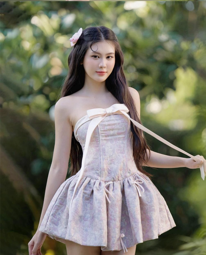 Sweet Pink Strapless Satin Print Floral Short A Line Formal Homecoming Dress Birthday Outfits Y9368