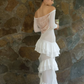 Classy Sheath Lace Chiffon Ruffles Prom Evening Dress,White Wedding Dress Y8082
