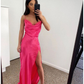 hot pink cowl neck formal dress,long evening dress Y3013