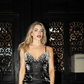 Charming Black Satin Beaded Slit Prom Dress,Spaghetti Straps Sheath Evening Gown Y8229