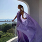 Simple Purple V Neck Tulle Prom Dress Long Evening Gown Y7774