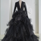 Gorgeous Black High Low Prom Dresses Long Sleeves V Neck Blazer Suits Short Front Long Back,Y2412