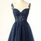 Cute A Line Spaghetti Straps Grey Short Homecoming Dress with Appliques Y2397