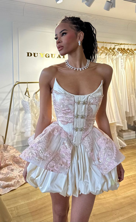 Fashion Strapless Pink Satin A Line Homecoming Dress Short 20th Birthday Outfits SP66