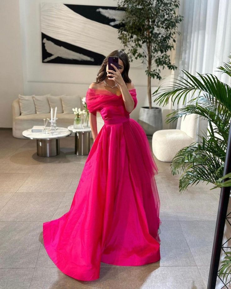 Off The Shoulder Hot Pink A-Line Evening Prom Dress Y6554 Simplepromdress Off The Shoulder Hot Pink A-Line Evening Prom Dress Y6554 Simplepromdress