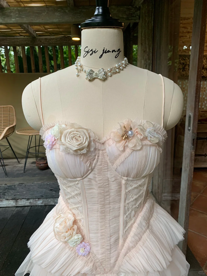Pretty Spaghetti Straps Pink Tulle Lace Appliques Hi-Low Graduation Homecoming Dress Birthday Dress SP2360