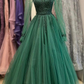 Green tulle beads V Neck long Sleeve prom dress green evening dress Y6811