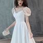 White Satin Short Prom Dress, White Homecoming Dress,Y2423