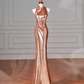 Classy Rose Gold Sequin Mermaid Long Prom Dress Backless Evening Dress Y8635