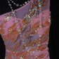 Elegant Pink One Shoulder Chiffon Sequin Beaded Mermaid Evening Dress Slit Long Birthday Prom Dress SP1692