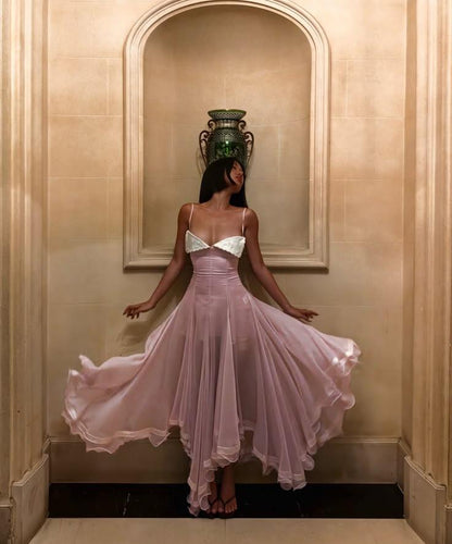 Classy Spaghetti Straps Lilac Chiffon Slit Mermaid Long Party Dress Evening Gown SP2687