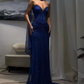 Elegant Royal Blue Tulle Sequin Strapless Mermaid Prom Dress Evening Gown With Ribbon Y9499