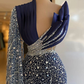Navy Blue One Shoulder Evening Dresses V Neck Prom Gowns Custom Made Sequin Sparkly Formal Party Dresses Y4936