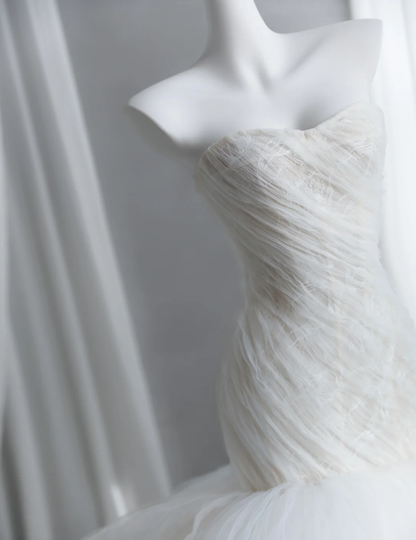 Fairy Strapless Bridal Dress Tulle Mermaid Long Wedding Dress SP1523