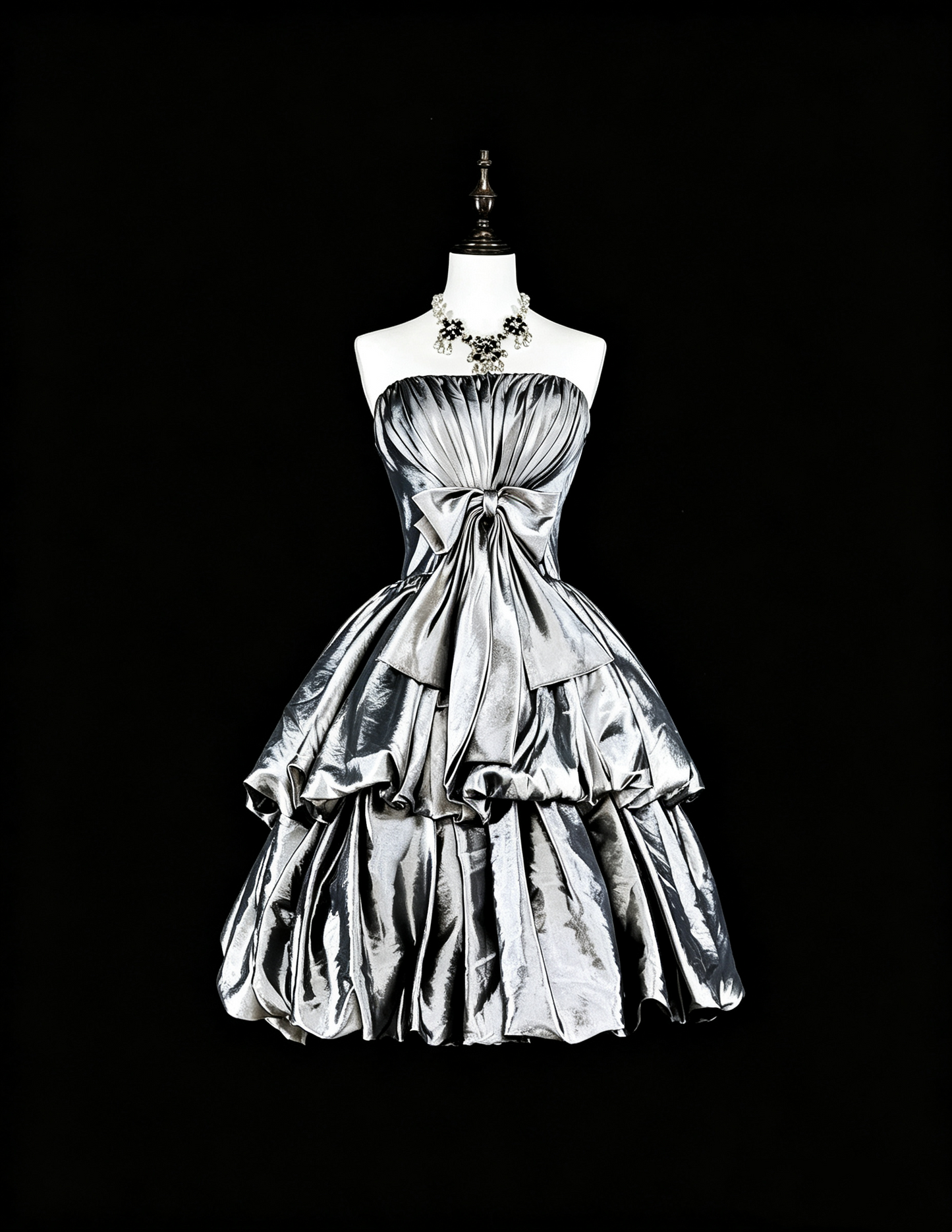 Fashion Silver Satin Pleated A Line Short 6th Grade Homecoming Dress,Strapless Mini Prom Dress SP3397