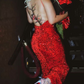 Sexy Red Sequins Evening Dress ,Glitter Red Evening Gown Y2291