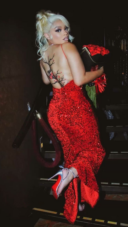 Sexy Red Sequins Evening Dress ,Glitter Red Evening Gown Y2291