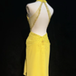 Sexy Yellow Halter V Neck Chiffon Beaded Mermaid Evening Dress Backless Long Prom Gowns SP1967