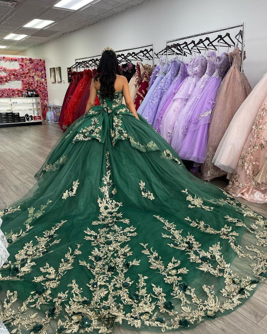 Green Swetheart Quinceanera Dresses Birthday Prom 3D Flowers Ball Gown Y4437