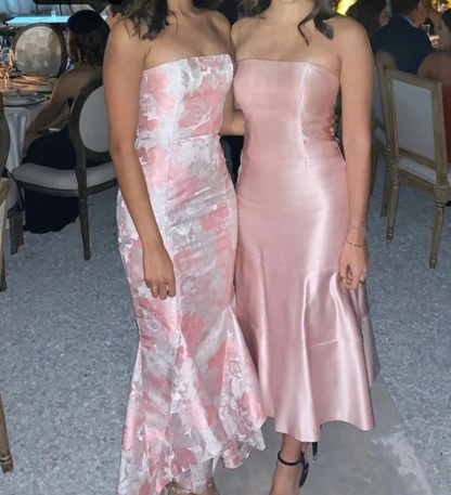 Different Style Prom Dress,Pink Sheath/Column Graduation Dress with Pleated,Pink Print Floral Formal Dress Y4361