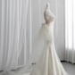 Elegant Sleeveless Ivory Satin Tulle Mermaid Long Wedding Dress Backless Bridal Gown SP1519