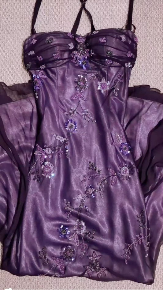 Gorgeous Purple Chiffon Sequin Beaded Mermaid Long Evening Dress Prom Dress SP2266