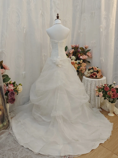 Pretty Ball Gown White Tulle Pleated Long Wedding Dress SP2258