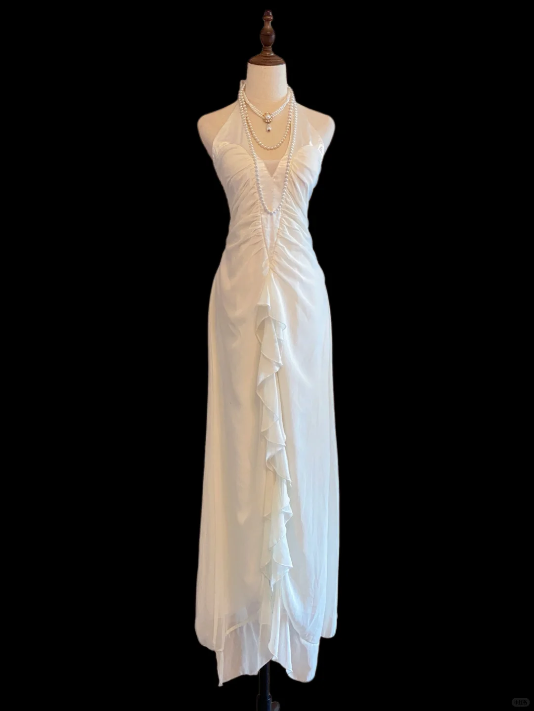 Classy Halter White Chiffon Ruffle Sheath Long Evening Dress Party Gown SP4084