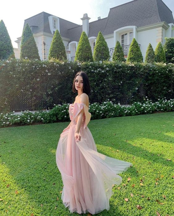 Pink Off The Shoulder Prom Dress,Pink Senior Prom Dress  Y5875