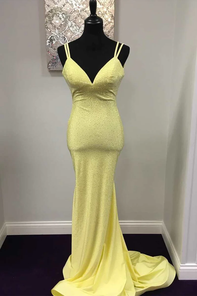 Mermaid Yellow Long Prom Dresses, Backless Yellow Prom Dresses Formal Simplepromdress Mermaid Yellow Long Prom Dresses, Backless Yellow Prom Dresses Formal Simplepromdress