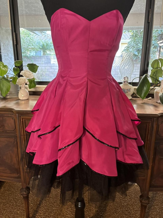 Unique Strapless Pink Satin layered A Line Short 20th Birthday Outfits Homecoming Dress SP136